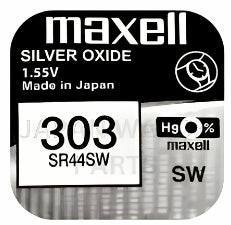 Maxell 303 SR44SW 1.55v Silver Oxide, Mercury Free Watch Battery - Made In Japan