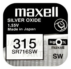 Maxell 315 SR716SW 1.55v Silver Oxide, Mercury Free Watch Battery - Made In Japan