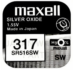 Maxell 317 SR516SW 1.55v Silver Oxide, Mercury Free Watch Battery - Made In Japan