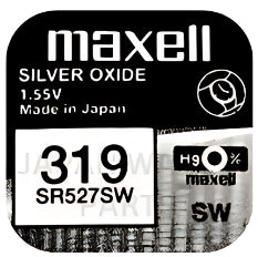 Maxell 319 SR527SW 1.55v Silver Oxide, Mercury Free Watch Battery - Made In Japan