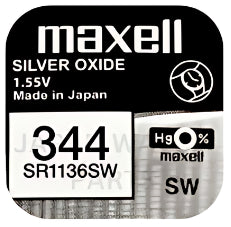 Maxell 344 SR1136SW 1.55v Silver Oxide, Mercury Free Watch Battery - Made In Japan