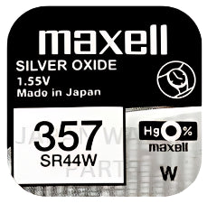 Maxell 357 SR44W 1.55v Silver Oxide, Mercury Free Watch Battery - Made In Japan
