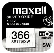 Maxell 366 SR1116SW 1.55v Silver Oxide, Mercury Free Watch Battery - Made In Japan
