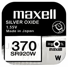 Maxell 370 SR920W 1.55v Silver Oxide, Mercury Free Watch Battery - Made In Japan