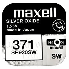 Maxell 371 SR920SW 1.55v Silver Oxide, Mercury Free Watch Battery - Made In Japan