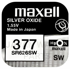 Maxell 377 SR626SW 1.55v Silver Oxide, Mercury Free Watch Battery - Made In Japan