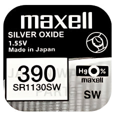 Maxell 390 SR1130SW 1.55v Silver Oxide, Mercury Free Watch Battery - Made In Japan