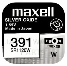 Maxell 391 SR1120W 1.55v Silver Oxide, Mercury Free Watch Battery - Made In Japan