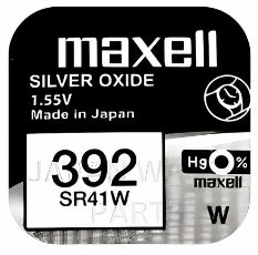 Maxell 392 SR41W 1.55v Silver Oxide, Mercury Free Watch Battery - Made In Japan