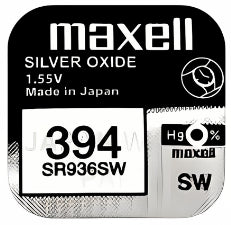 Maxell 394 SR936SW 1.55v Silver Oxide, Mercury Free Watch Battery - Made In Japan