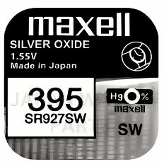 Maxell 395 SR927SW 1.55v Silver Oxide, Mercury Free Watch Battery - Made In Japan
