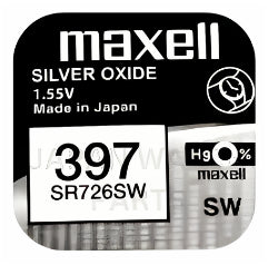 Maxell 397 SR726SW 1.55v Silver Oxide, Mercury Free Watch Battery - Made In Japan