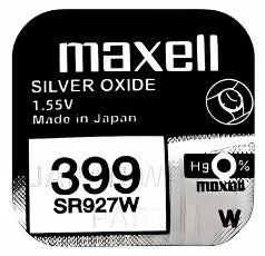 Maxell 399 SR927W 1.55v Silver Oxide, Mercury Free Watch Battery - Made In Japan
