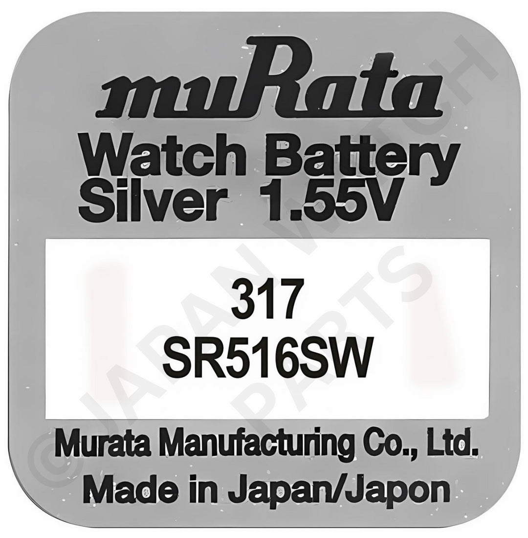 Murata 317 SR516SW 1.55v Silver Oxide, Mercury Free Watch Battery - Made In Japan