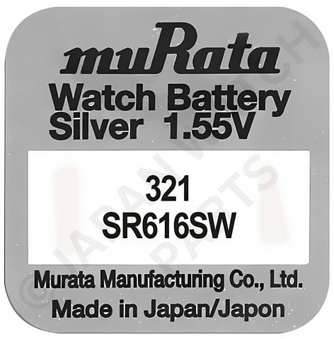 Murata 321 SR616SW 1.55v Silver Oxide, Mercury Free Watch Battery - Made In Japan