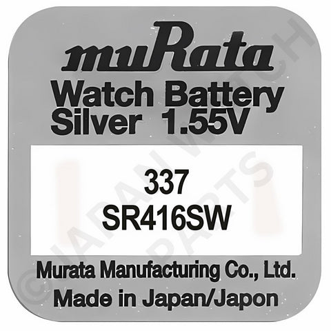 Murata 337 SR416SW 1.55v Silver Oxide, Mercury Free Watch Battery - Made In Japan