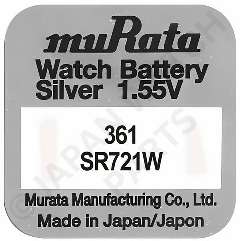 Murata 361 SR721W 1.55v Silver Oxide, Mercury Free Watch Battery - Made In Japan