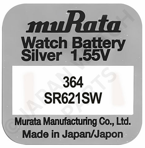 Murata 364 SR621SW 1.55v Silver Oxide, Mercury Free Watch Battery - Made In Japan