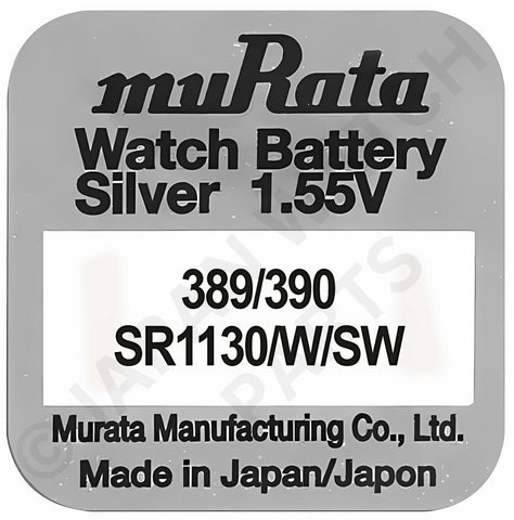 Murata 389 390 SR1130 1.55v Silver Oxide, Mercury Free Watch Battery - Made In Japan