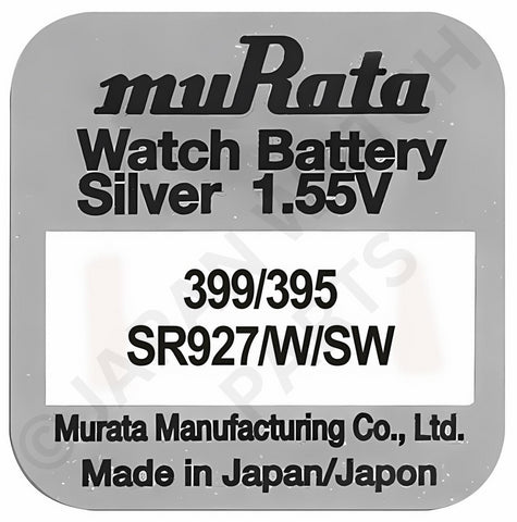 Murata 399 395 SR927W 1.55v Silver Oxide, Mercury Free Watch Battery - Made In Japan