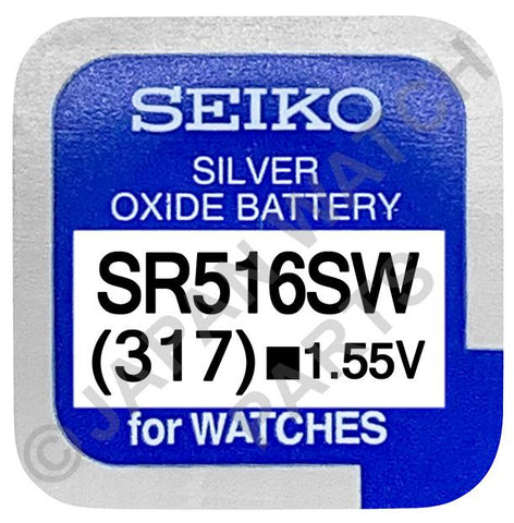 Seiko 317 SR516SW 1.55v Silver Oxide, Mercury Free Watch Battery - Made In Japan