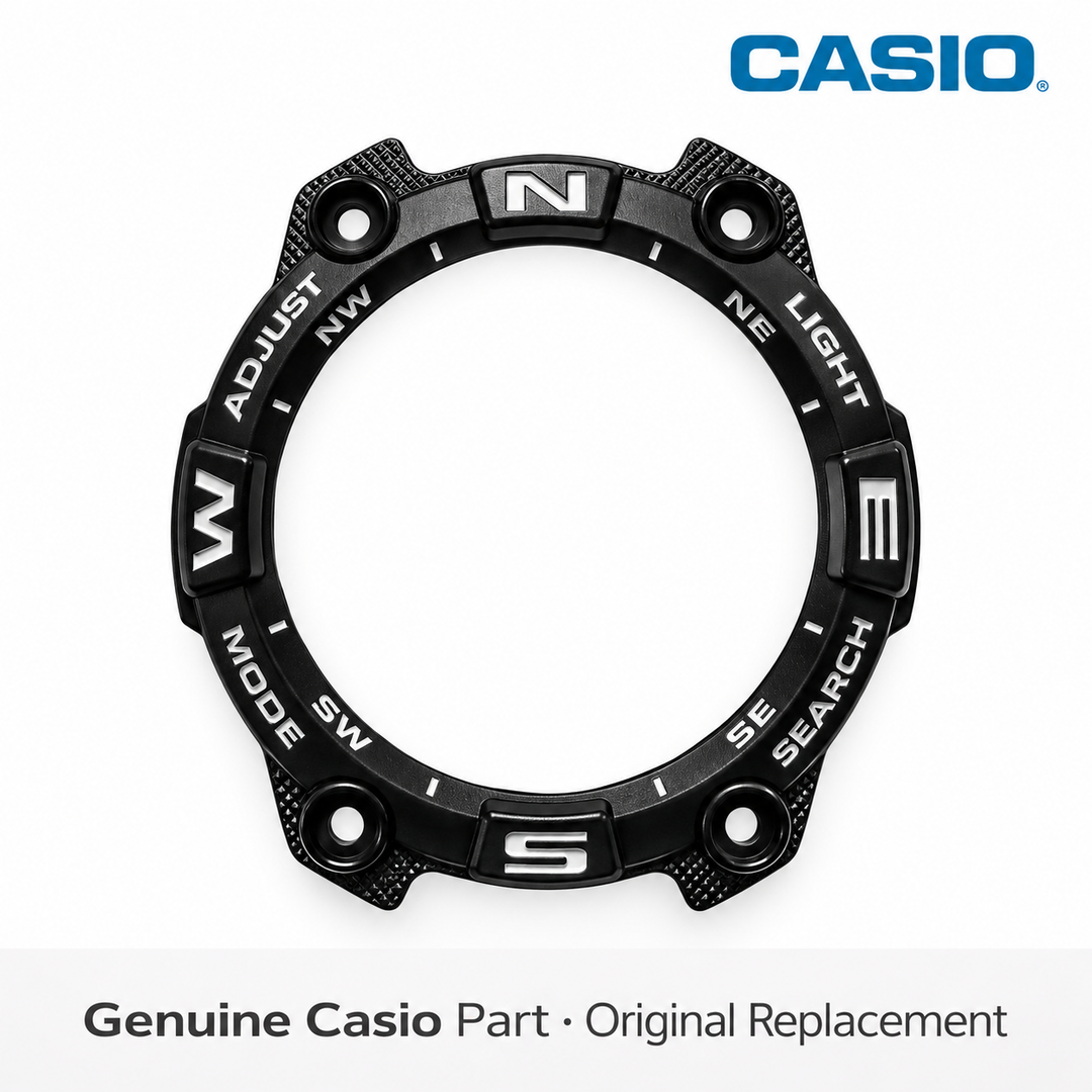Genuine Casio black resin inner bezel compass ring, part 10314322, fits AQW-101-1AV and AQW-101J-1A