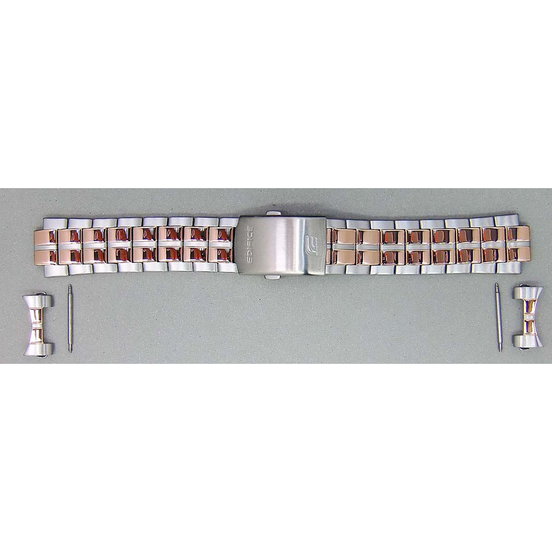 Genuine Casio replacement watch strap for EFR-547SG-7AV, silver & rose gold colour, part number 10493250