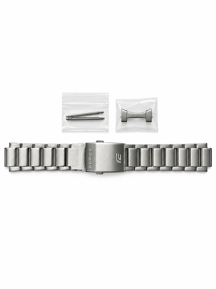 Genuine Casio replacement watch strap for ECB-900DB-1C, ECB-900DB-1B, ECB-900DB-1A, silver colour, part number 10584745