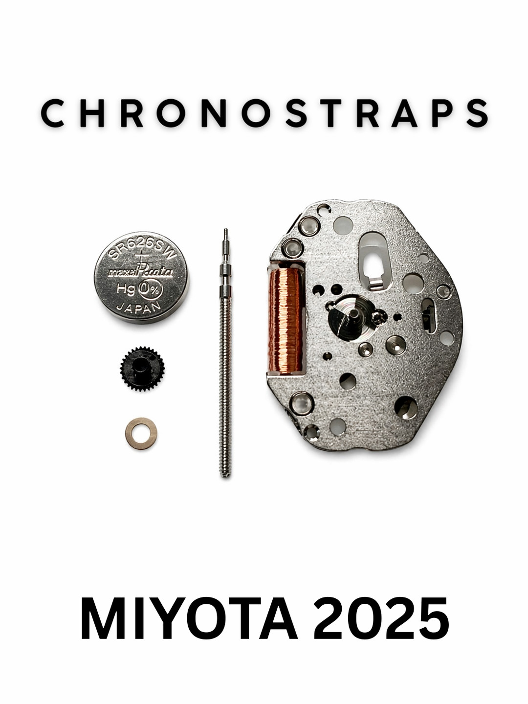 Miyota 2025 2-hand quartz watch movement kit with stem and battery