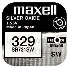 Maxell 329 SR731SW 1.55v Silver Oxide, Mercury Free Watch Battery - Made In Japan
