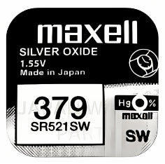 Maxell 379 SR521SW 1.55v Silver Oxide, Mercury Free Watch Battery - Made In Japan