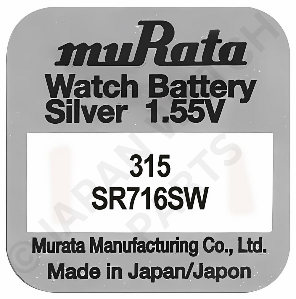 Murata 315 SR716SW 1.55v Silver Oxide, Mercury Free Watch Battery - Made In Japan