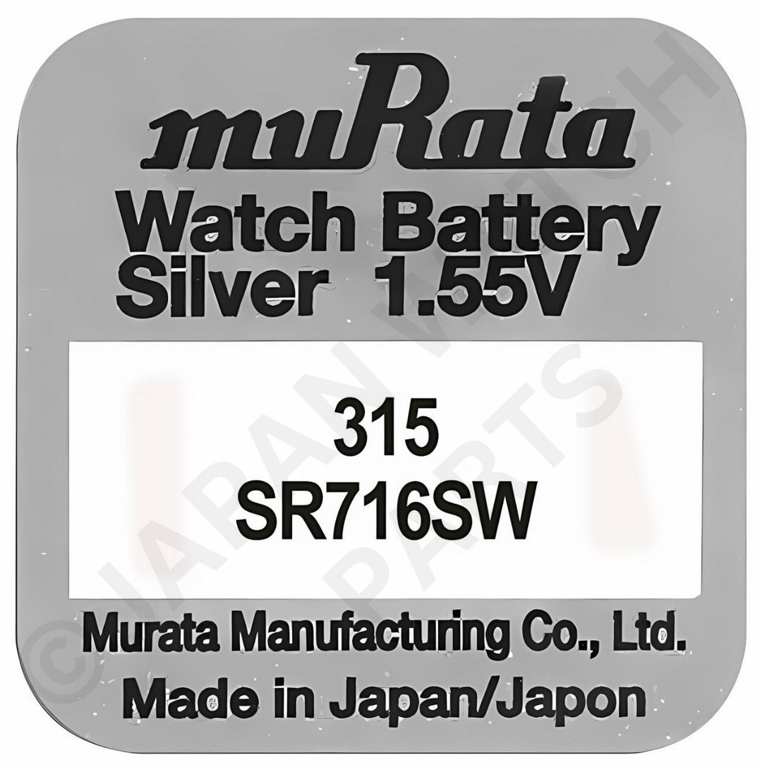 Murata 315 SR716SW 1.55v Silver Oxide, Mercury Free Watch Battery - Made In Japan