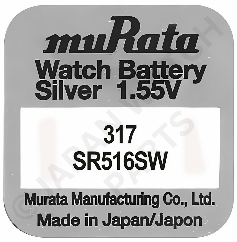 Murata 317 SR516SW 1.55v Silver Oxide, Mercury Free Watch Battery - Made In Japan