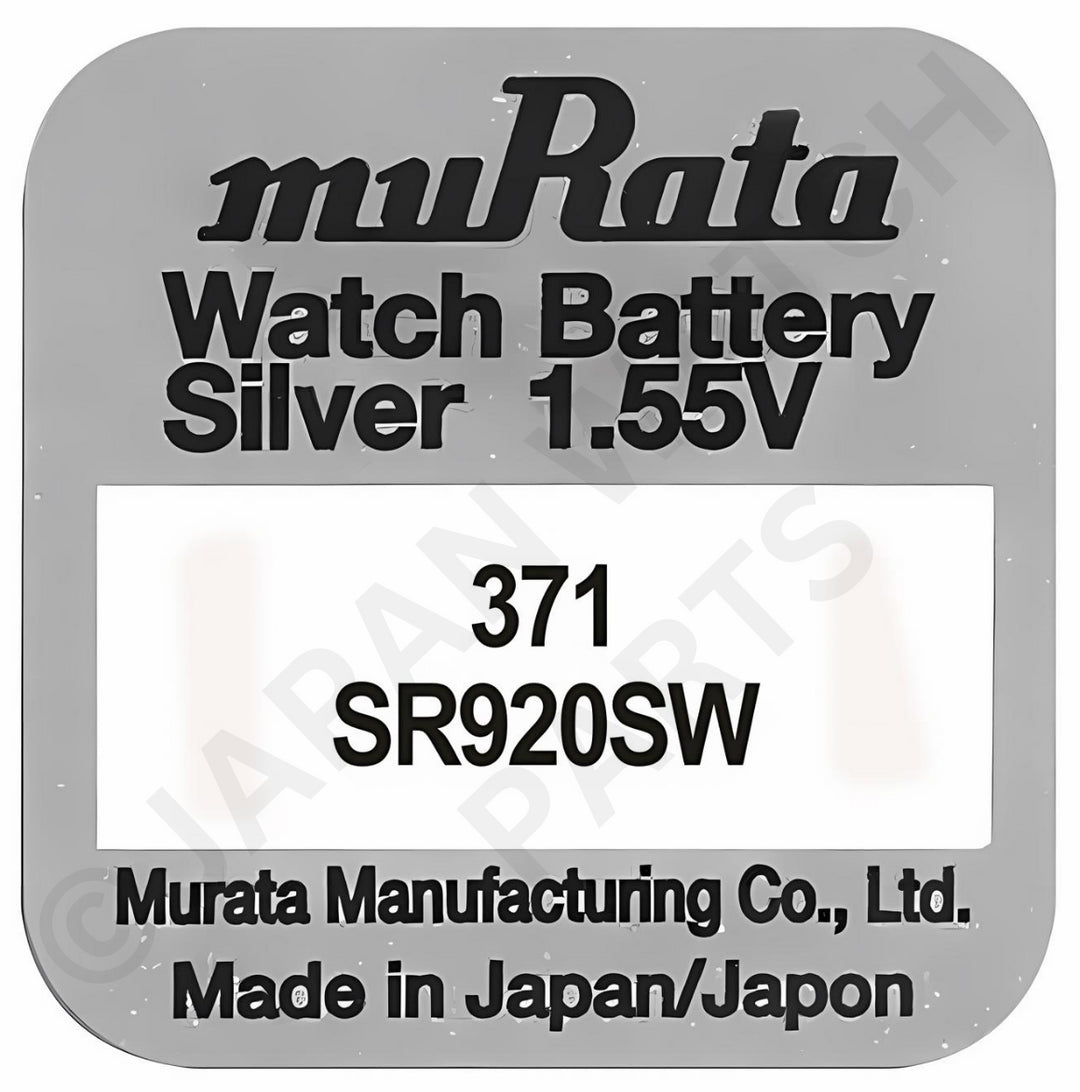 Murata 371 SR920SW 1.55v Silver Oxide, Mercury Free Watch Battery - Made In Japan