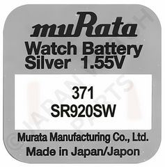 Murata 371 SR920SW 1.55v Silver Oxide, Mercury Free Watch Battery - Made In Japan
