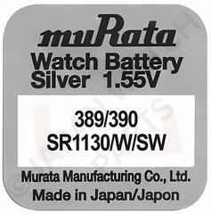Murata 389 390 SR1130 1.55v Silver Oxide, Mercury Free Watch Battery - Made In Japan