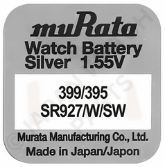 Murata 399 395 SR927W 1.55v Silver Oxide, Mercury Free Watch Battery - Made In Japan