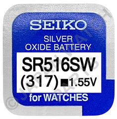 Seiko 317 SR516SW 1.55v Silver Oxide, Mercury Free Watch Battery - Made In Japan