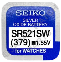 Seiko 379 SR521SW 1.55v Silver Oxide, Mercury Free Watch Battery - Made In Japan